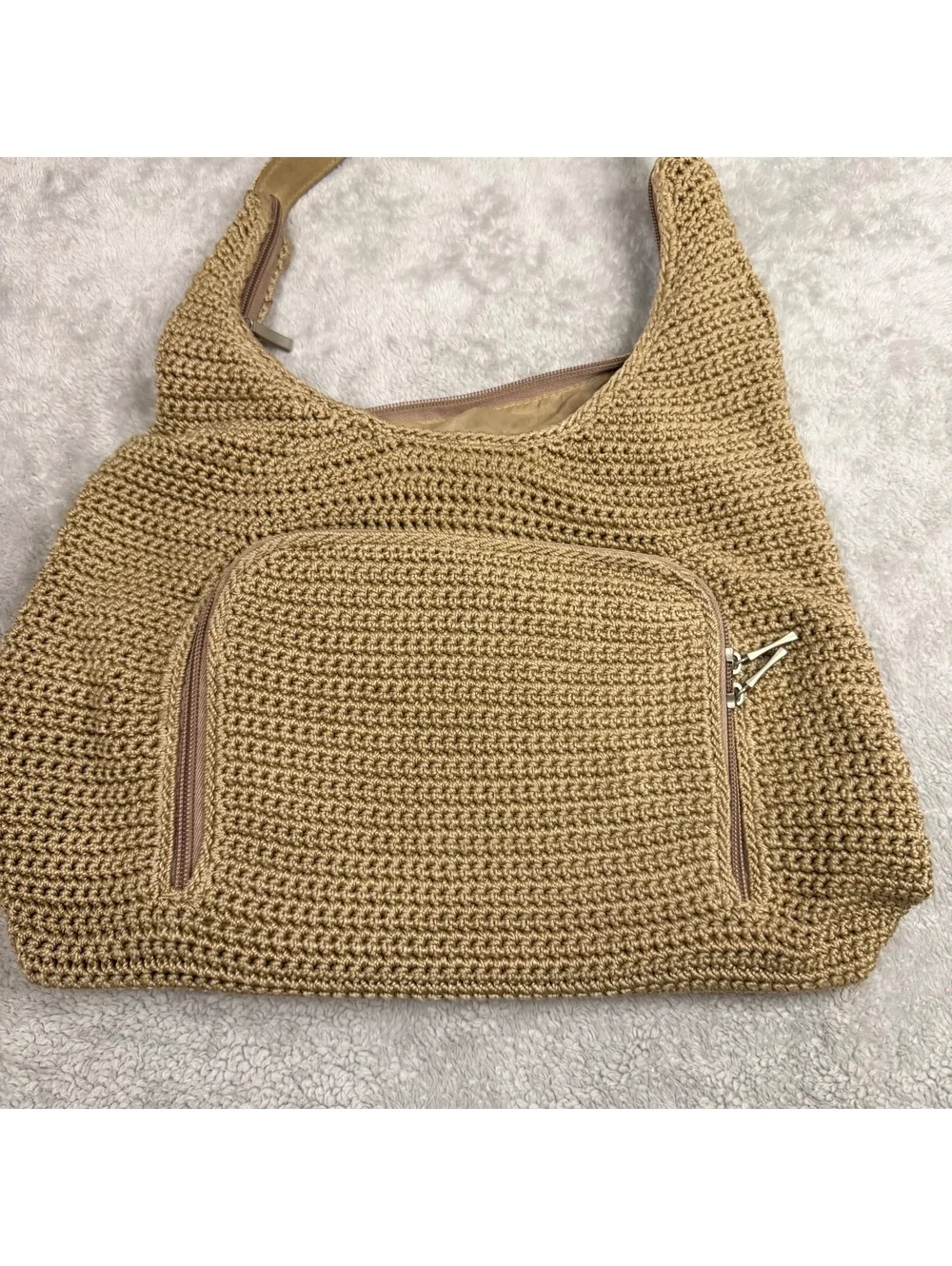 Tan Crochet Hobo Shoulder Bag Boho Slouchy Knit Purse Y2K Festival